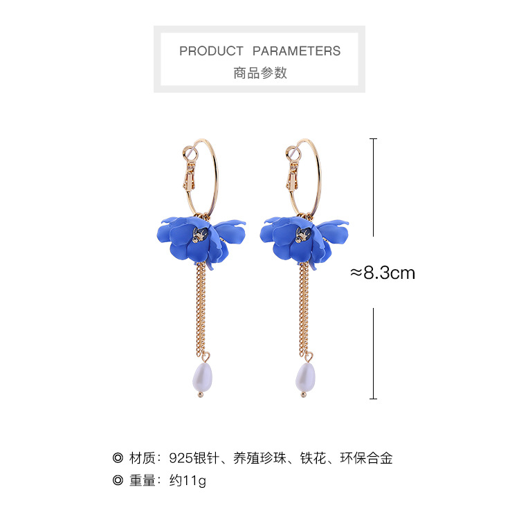 Fashion Pearl Pendant Earrings Wild Long Tassel Flower Earrings Women display picture 1