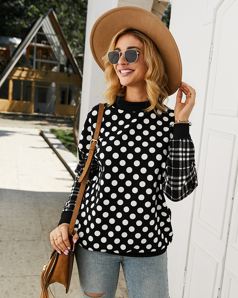 autumn and winter polka dot long-sleeved T-shirt  NSKA8516