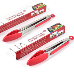 彩盒包裝9寸12寸耐溫廚房食品夾麵包夾 BBQ燒烤牛排夾硅膠食物夾