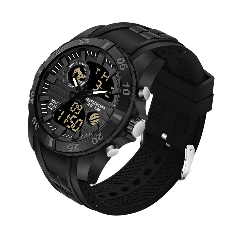 SANDA 791 impermeable multi-funcional deportes al aire libre reloj electrónico de cuarzo de los hombres reloj de doble movimiento