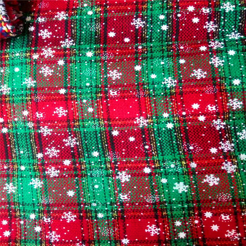 圣诞系列厂家直销开司米格子胶印雪花服装帽子面料多色格子布