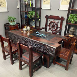 广西老船木茶台组合新中式实木茶台中式家具加厚客厅茶桌