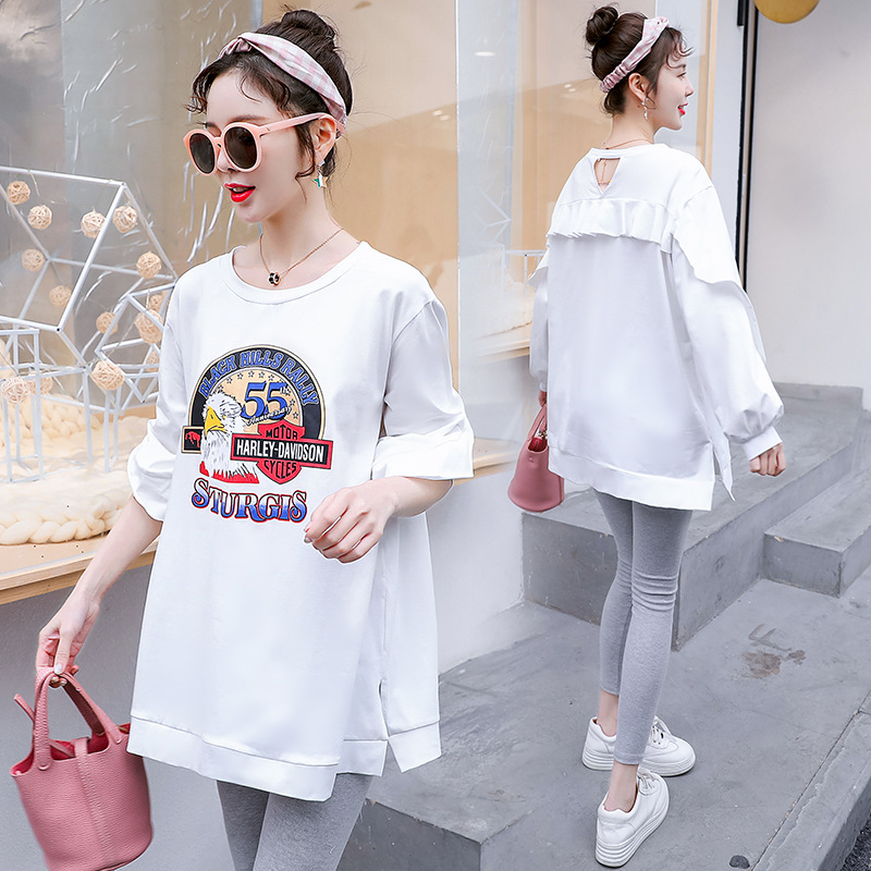 Large fashion pregnant woman Sweater Spring and autumn season New products Korean Edition maternity dress Mid length version pregnant woman jacket Chao Ma K-5523