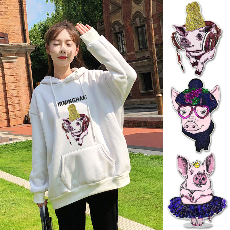 大号皮革刺绣亮片猪布贴 时尚衣服外套补丁贴 服装辅料装饰破洞贴