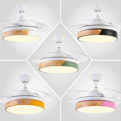 隐形风扇灯简约现代马卡龙餐厅吊扇灯北欧客厅灯卧室LED电风扇灯|ms