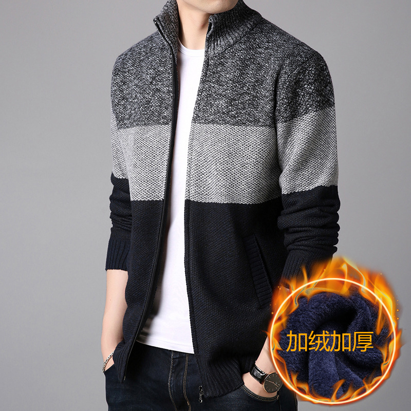 La Generación de comercio exterior transfronterizo de otoño e invierno cardigan con cremallera para hombre forrado de lana engrosado suéter cardigan collar de pie suéter abrigo