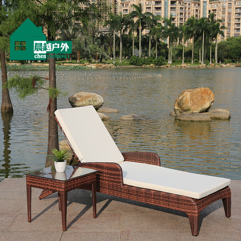 户外躺床阳台休闲藤椅室外庭院躺椅别墅游泳池躺床折叠藤编沙滩椅