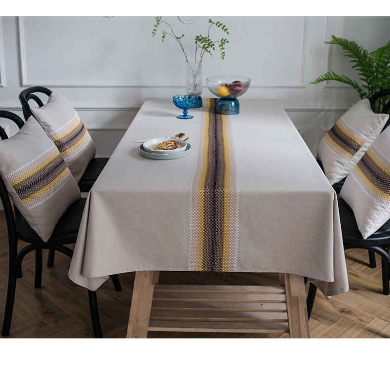 Runner moderno in cotone e lino impermeabile con motivo a onde, tovaglia geometrica ricamata, tovaglia rettangolare per tavolino da caffè, sala da pranzo_voghion.com