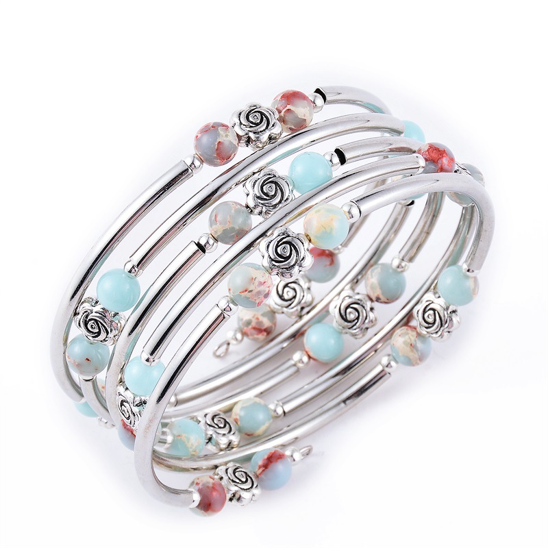 1 Piece Quantity Fashion Flower Natural Stone Beaded Layered Bracelets