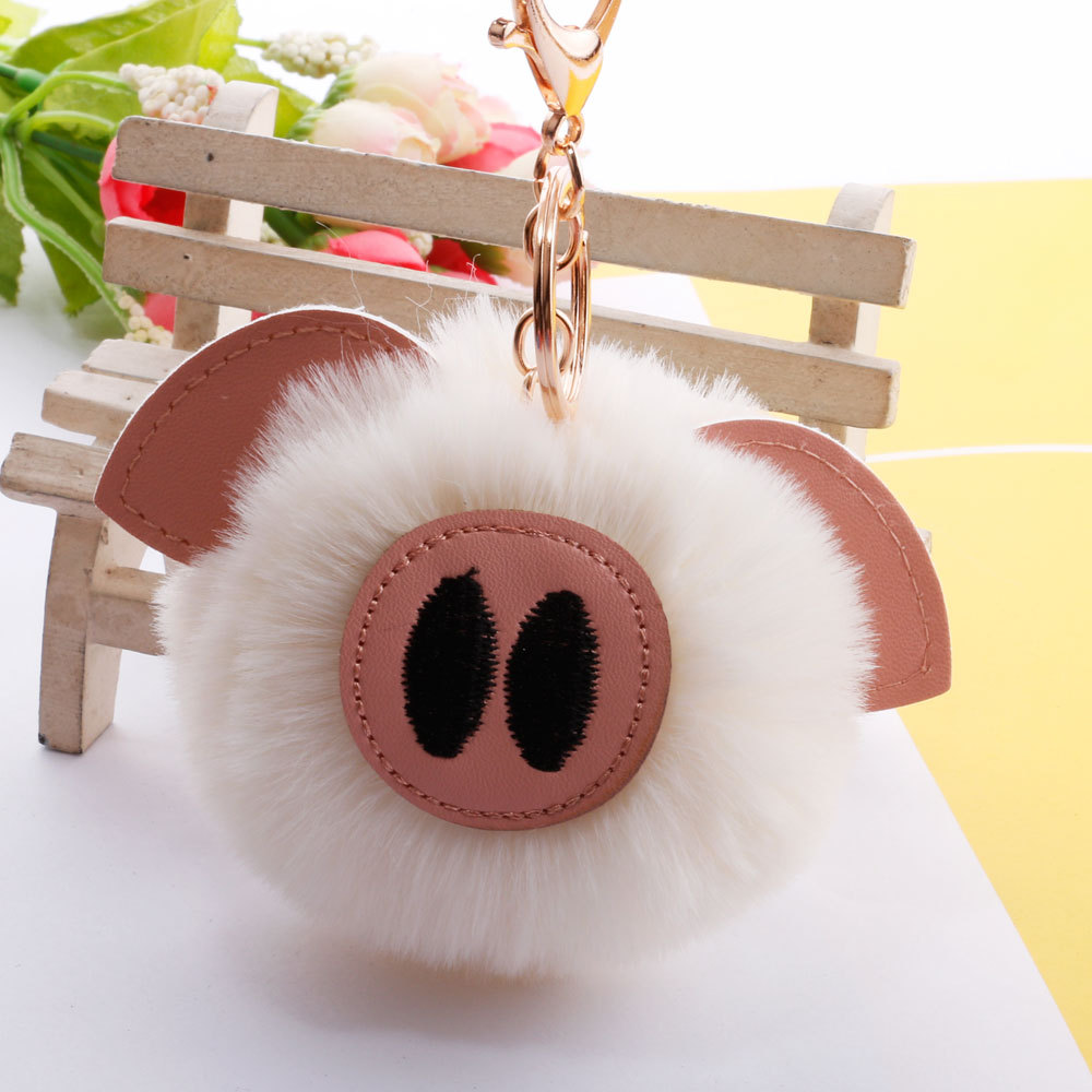 hair ball cute pig hair ball keychain PU fur animal plush keychain bag car pendantpicture2
