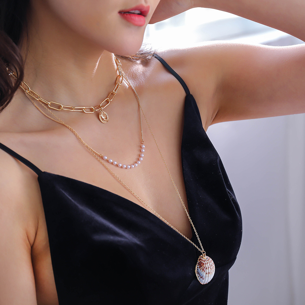 Fashion Pearl Natural Shell Multilayer Necklace display picture 2