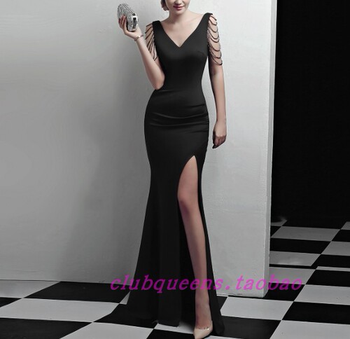 Evening dresses abito da sera Banque White deep V sexy party dress night club show party evening