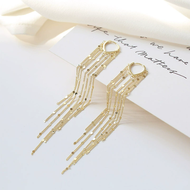 Серьги с кисточками, 14K белое золото, японский простой элегантный дизайн, лёгкий вес 0,03 кг
