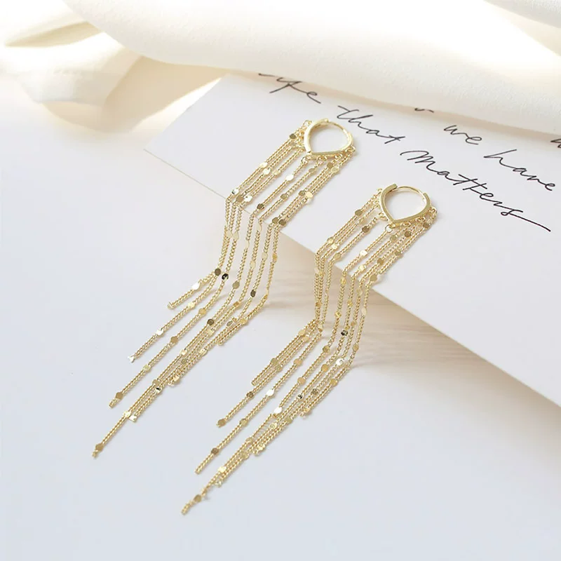 Серьги с кисточками, 14K белое золото, японский простой элегантный дизайн, лёгкий вес 0,03 кг