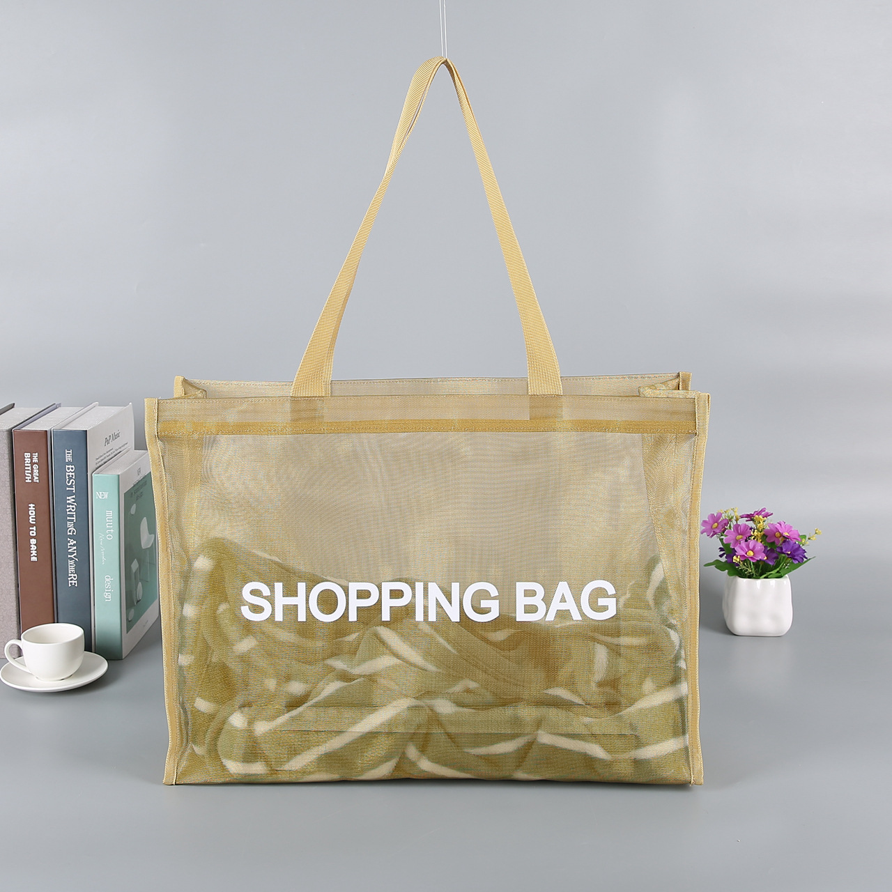 透明沙滩网布袋定制 网纱手提购物袋沙滩旅行收纳手提袋批发定做