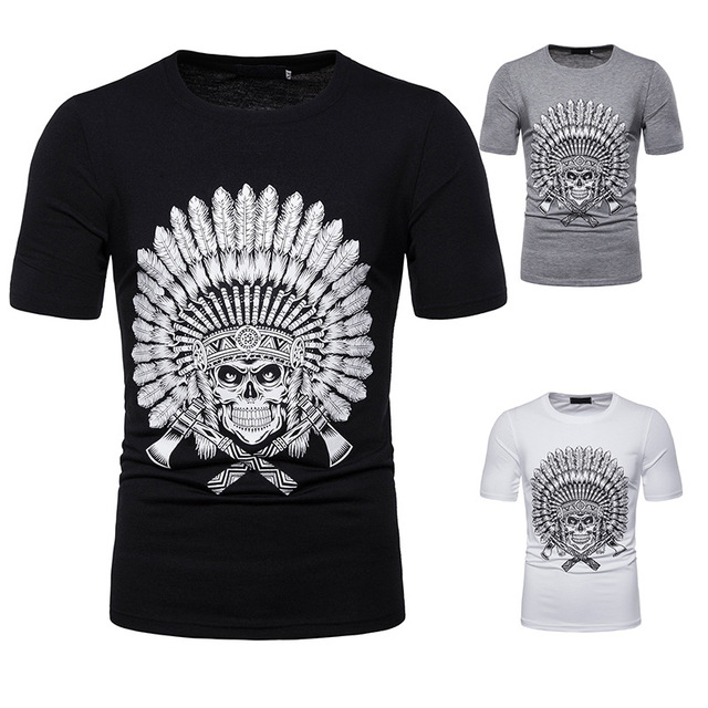 Men’s Short-sleeved T-shirt Chest Fashion Indigenous Skull Printing