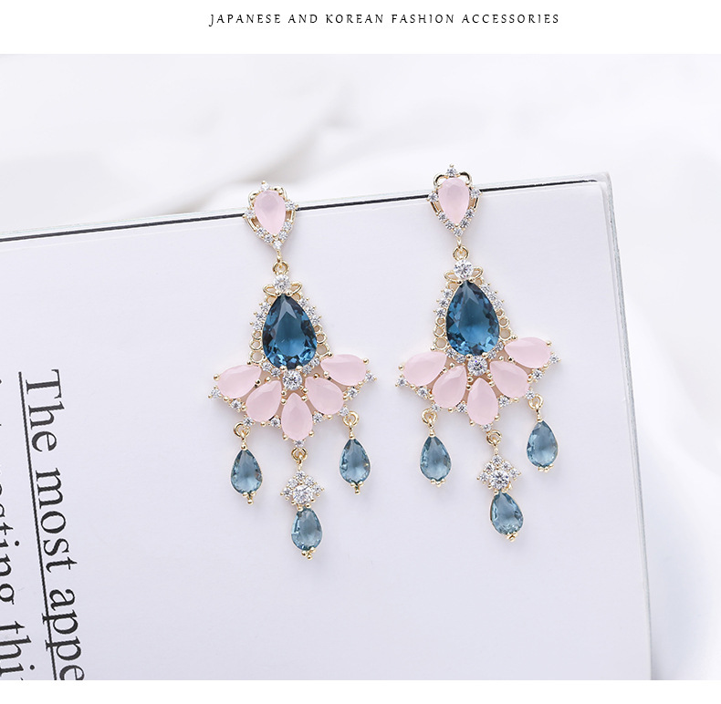 S925 Silver Vintage Color Zircon Protein Powder Long Heavy Industry Light Luxury Earrings display picture 4
