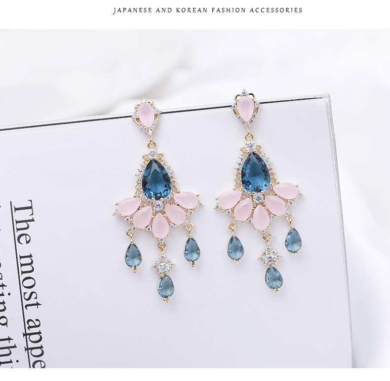 Liyu Ornement Sterling Argent Aiguille D'été Coloré Zircon Boucles D'oreilles Longues L'industrie Lourde Géométrique Frais Goutte D'eau Boucles D'oreilles display picture 4