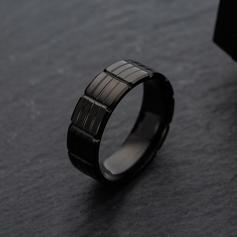 Simple Stainless Steel Batch Flower Black Plating Ring display picture 3