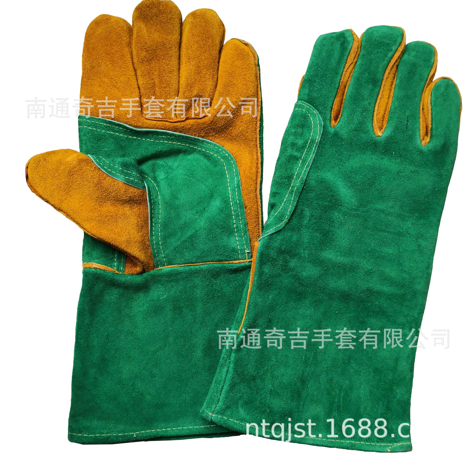 厂家直销 量大从优 牛二层拼色电焊手套 手心加托 劳保手套