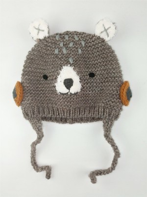 2020年秋冬儿童婴儿男童女童戴耳罩小熊双层卡通手工针织帽毛线帽
