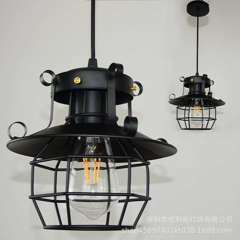 工业风铁艺笼子吊灯复古酒吧餐厅咖啡厅美式乡村吧台创意灯饰批发-阿里巴巴