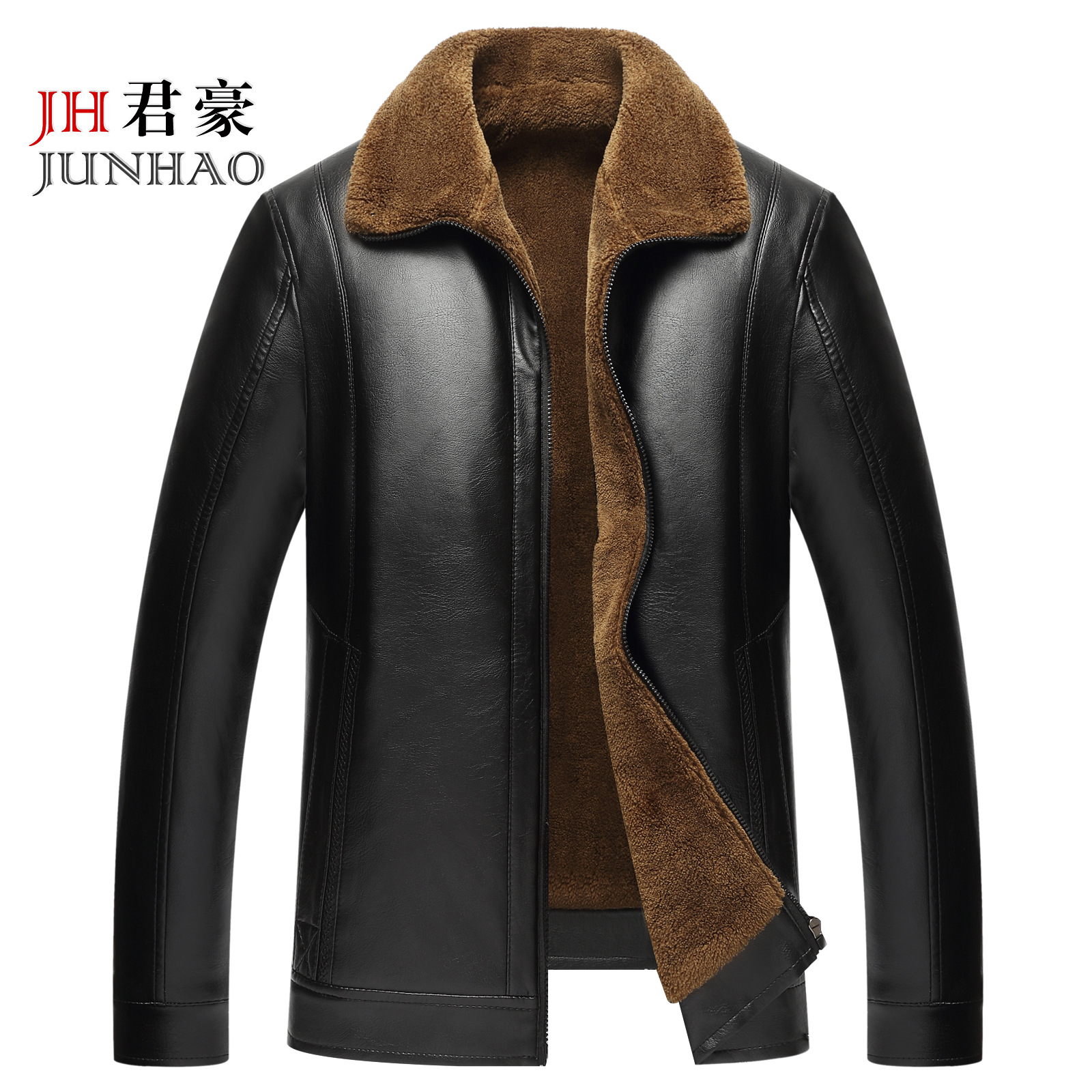 厂家清仓处理加厚加厚皮衣外套水洗PU皮衣男皮毛一体中老年皮衣
