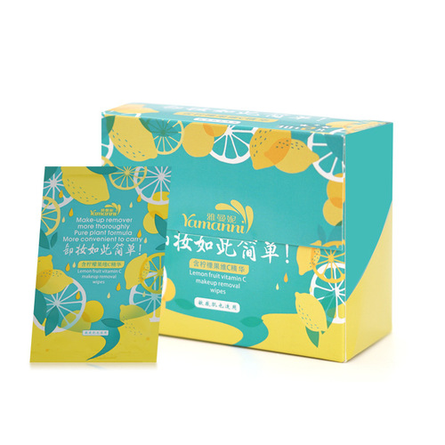 Boxed Lemon Vitamin C Essence Makeup Remover Wipes Lazy Cleansing Makeup Remover Cotton Wipes Disposable Wet Wipes Customized