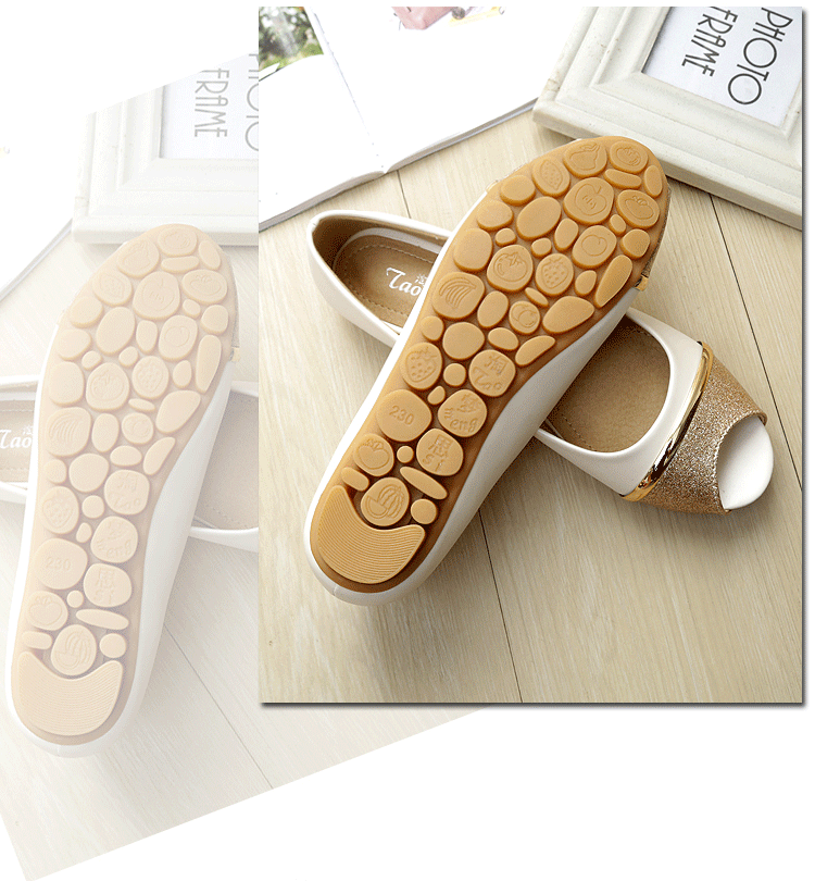 Giày bệt nữ mũi cá peep-toe đế chống trơn, kiểu Hàn, gót thấp 1–3 cm — Màu trắng, Màu đen, Vàng địa phương chi tiết 19