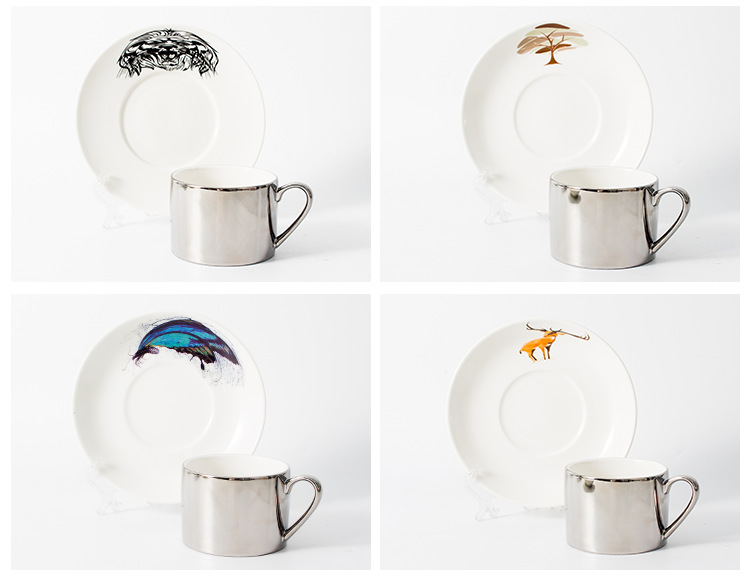 创意电镀镜面倒影咖啡杯带盘子logo定制欧式咖啡杯碟下午茶杯套装