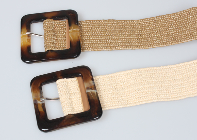 90g Weight Women'S Gender Khaki, Apricot, Black Color Fashion Square Buckle Elastic Woven Elastic Belt 无