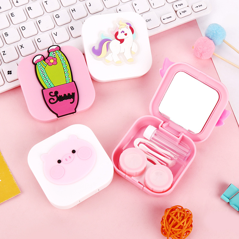 可爱少女心翅膀眼镜盒卡通隐形眼镜近视伴侣盒美瞳双联盒一件代发