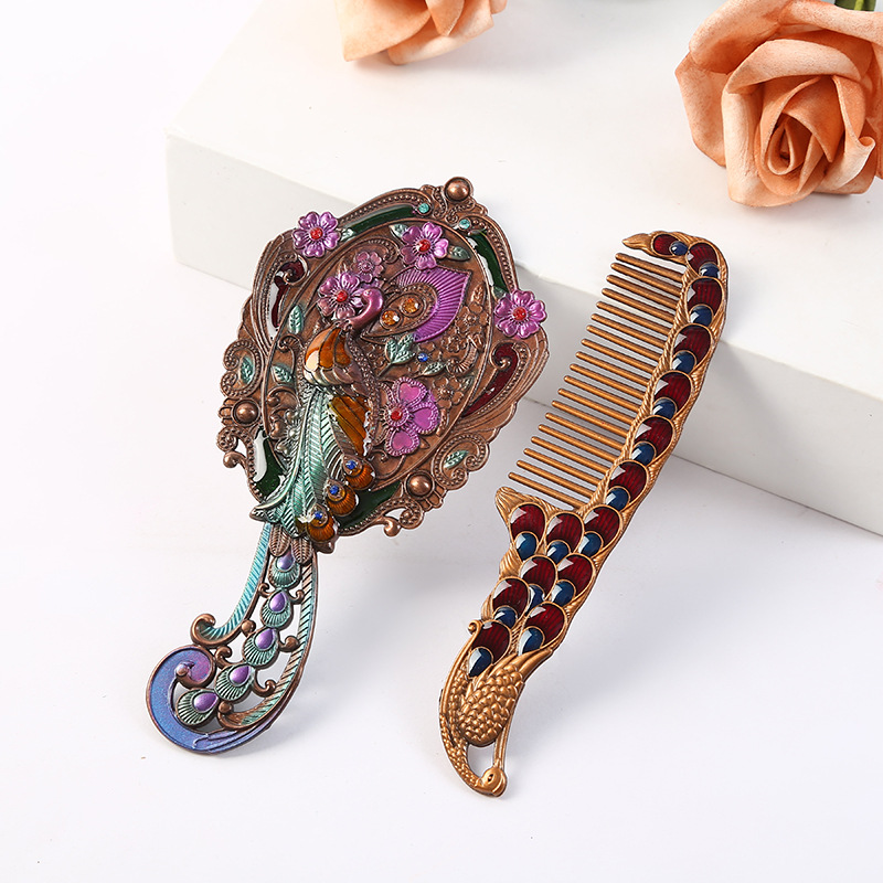 230g Weight Mirror Makeup Tools Types 1 Set Quantity Metal Material Animal, Flower Pattern Retro Style Retro Lady Animal Flower Metal Mirror 1 Set 1
