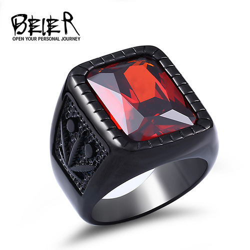 beier men's jewelry wholesale big gem personalized domineering ring titanium steel leaf shape foreign trade source