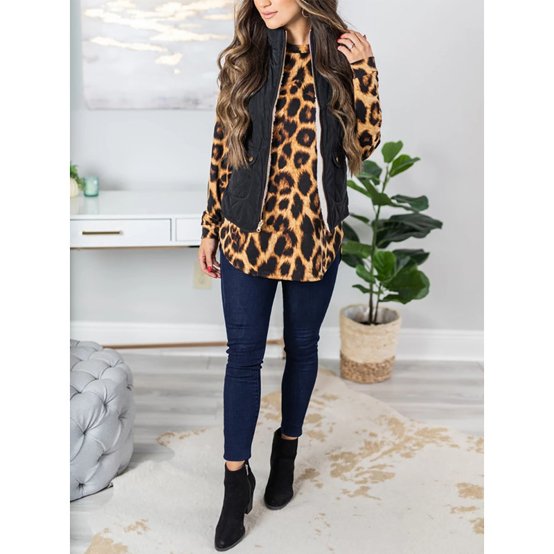 Spot autumn new hot style leopard print mid-length top NSLAI56832