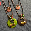 Retro ethnic wooden necklace with bow, sweater, ethnic style, simple and elegant design