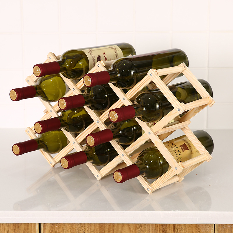 Solid wood creative folding red wine rack home wine rack rugged practical 10 bottled creative wine rack