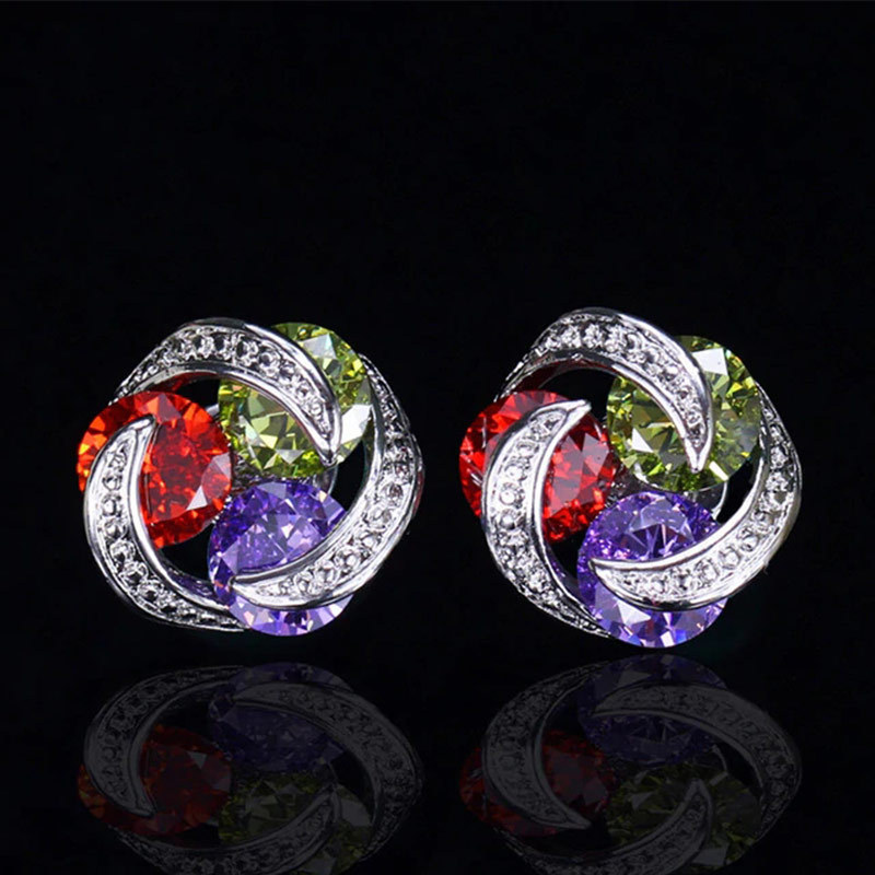 Fashion Colorful Zircon Contrast Color Copper Earrings Wholesale display picture 4