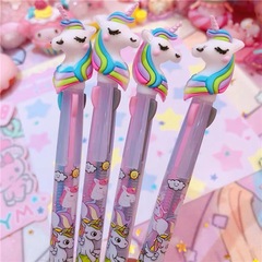 Korean cartoon ballpoint pen, unicorn cartoon silicone head three-color ballpoint pen, unicorn multi-color ballpoint pen