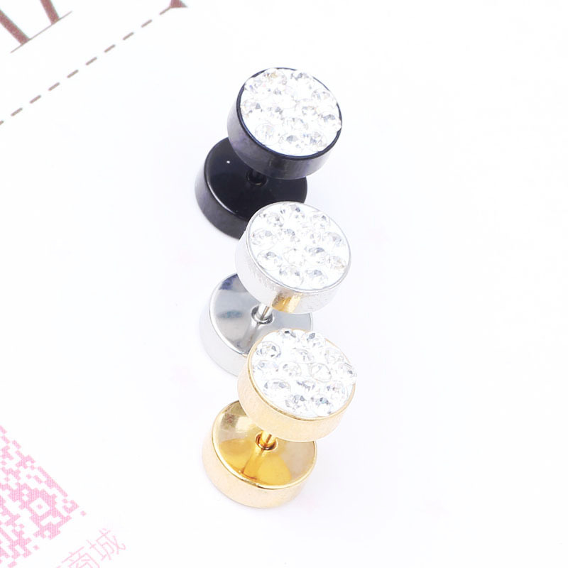 Mud Diamond Wafer 8mm False Ear Enlargement Earrings for Men Women Stainless Steel Geometric Style detail image 8