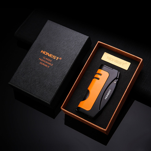 Baicheng boutique creative straight-in lighter, metal inflatable lighter with personalized cigar cutter and smoking accessories wholesale
