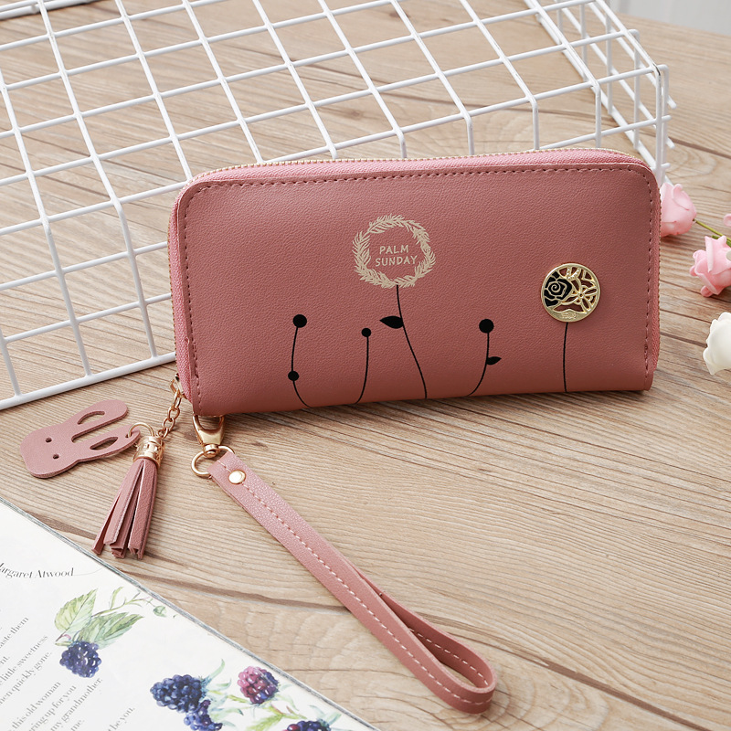 93g Weight Polyester Lining Material Zipper Closure Type Business Occasion Pu Leather Material Solid Color Pattern Women'S Gender Square Shape Dark Grey, Grey, Rose Red, Pink, Green, Blue, Yellow, Black Color Korean Printing Medium Long Single Pull Wallet Wholesale 14