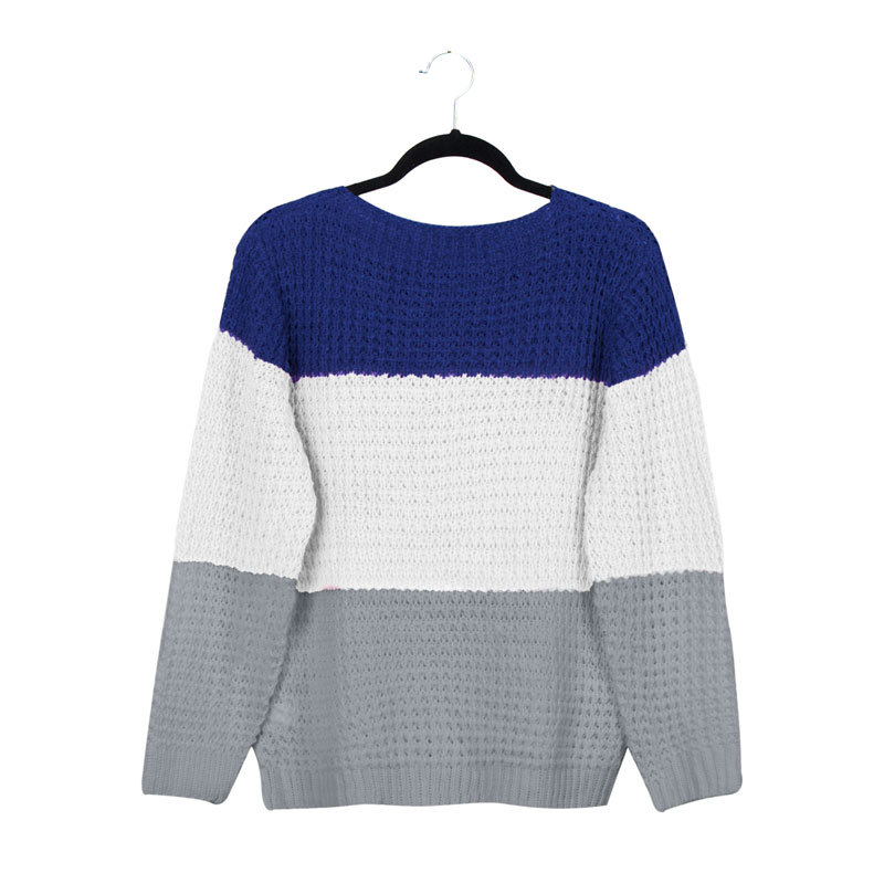 casual round neck contrast color sweater NSLK16936