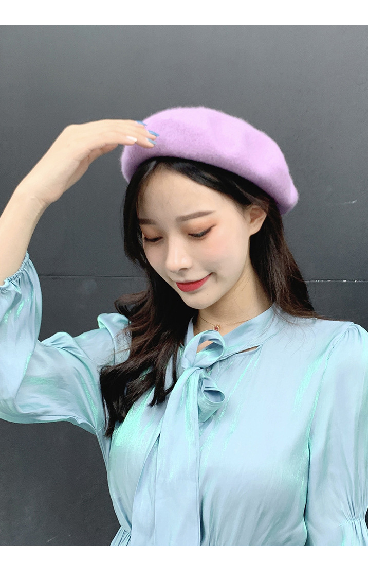 105g Weight Beret Hat Hats Type Daily Occasion Woolen Material Solid Color Pattern Winter, Spring, Autumn Season Women's Gender Plush Design Korean Style Style Eaveless Rim Women's Korean Style Solid Color Plush Eaveless Beret Hat 2
