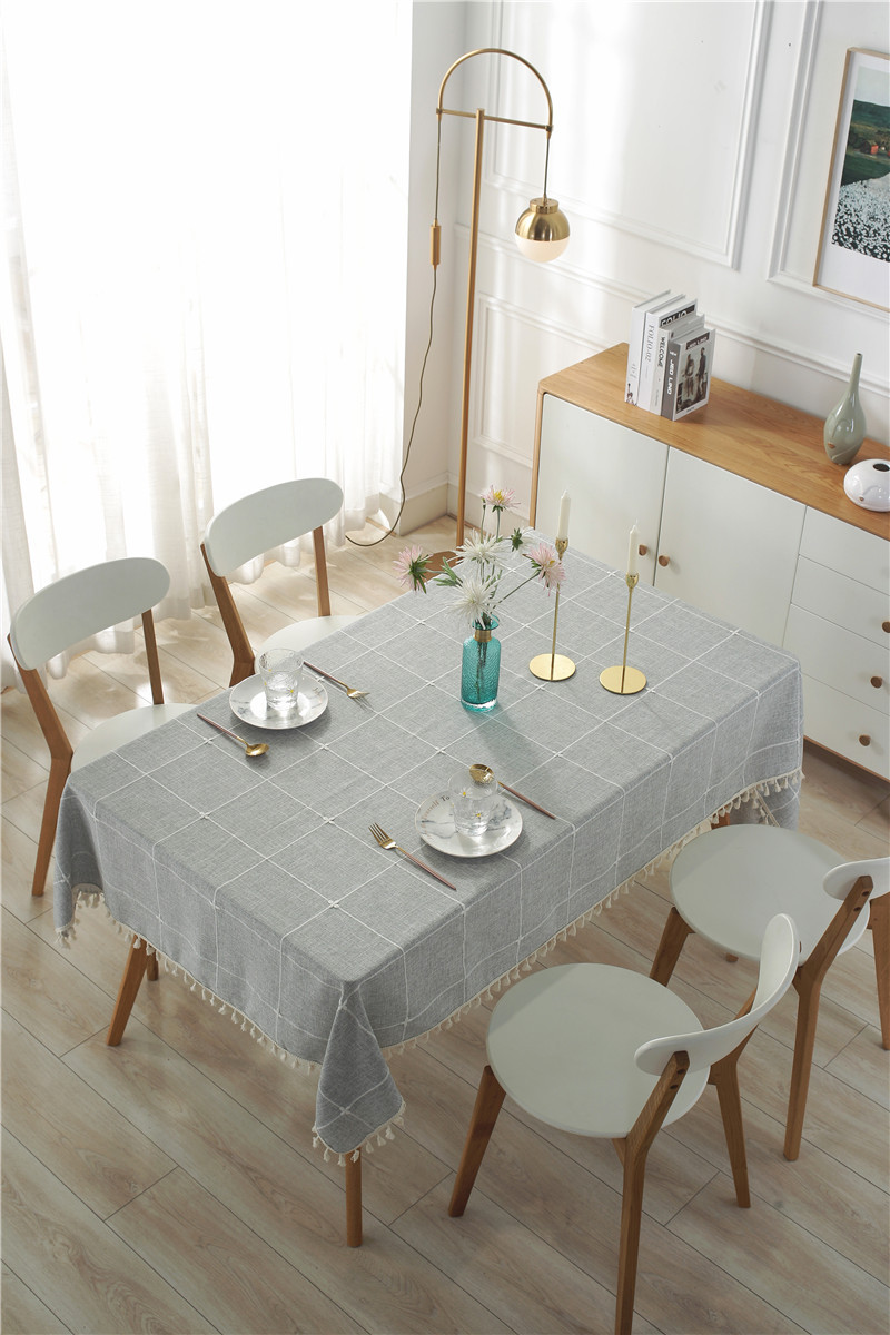 Jacquard Embroidered Cotton Linen Tassel Tablecloth Rectangular_voghion.com