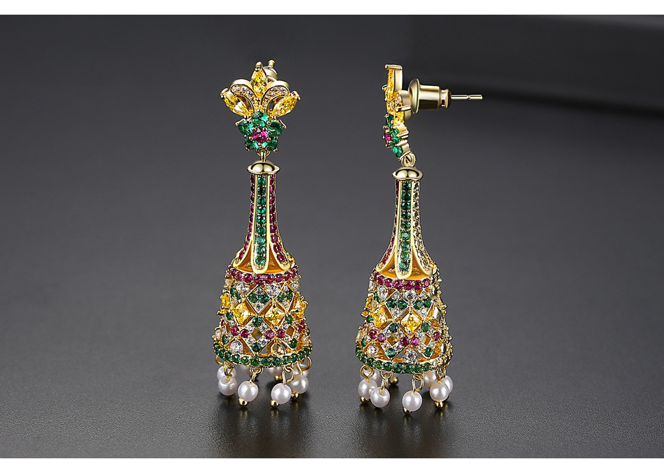 New Creative Retro Color Long Bell Pearl Women's Court Banquet Earrings display picture 2