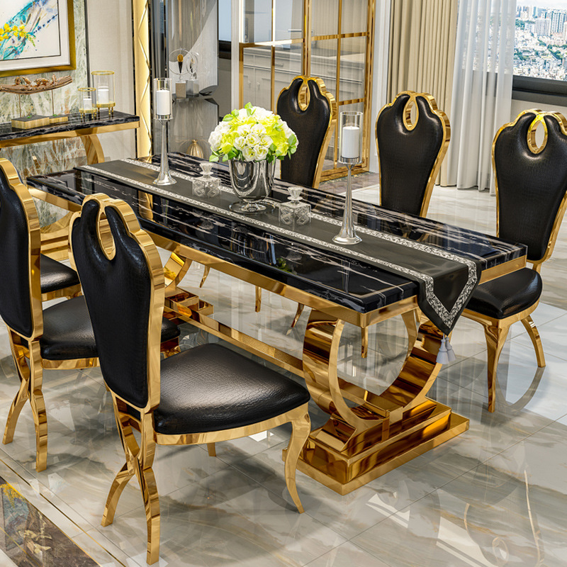 轻奢金色不锈钢餐桌椅 简约后现代时尚酒店餐厅宴会厅凳 绒布椅子