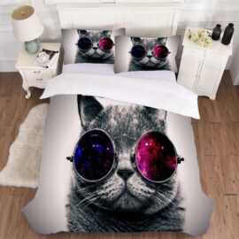 新款酷猫3D数码印花磨毛四件套三件套床单羽绒被跨境亚马逊wish供