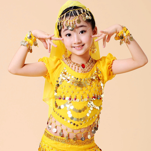 Children's belly dance costumes, headwear, ethnic veils, Indian dance performance accessories, earrings, bracelets, necklaces, headscarves