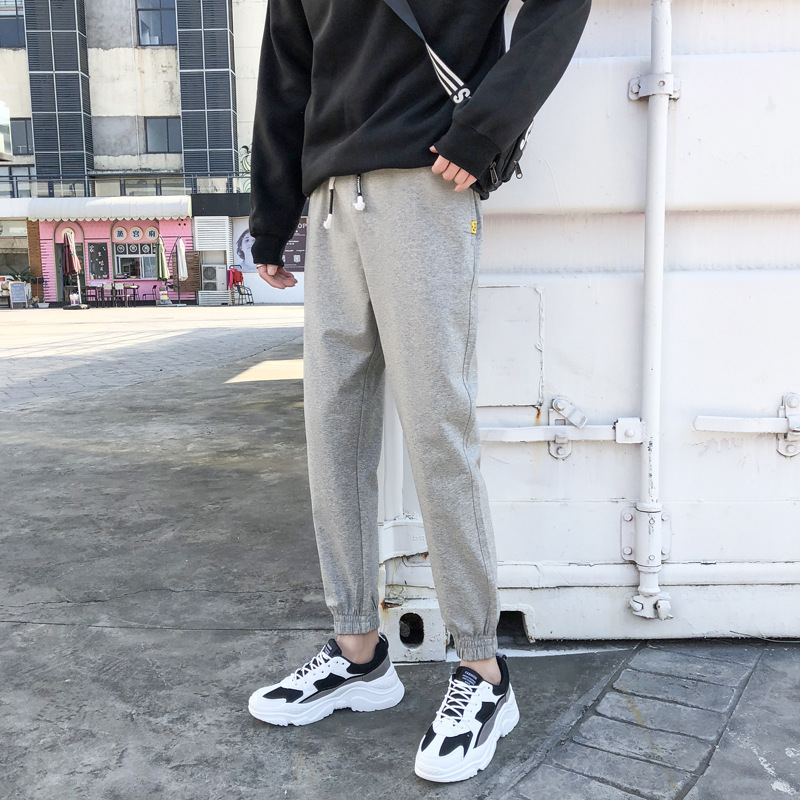 裤子男韩版潮流春季束脚休闲裤百搭纯色修身学生卫裤纯棉运动裤|ms